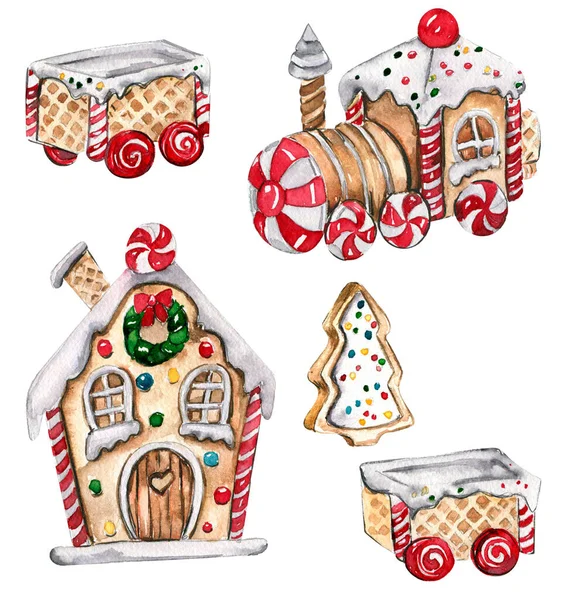 Set Von Elementen Für Weihnachten Geschenke Cupcake Kuchen Plätzchen Tannenzweige — Stockfoto