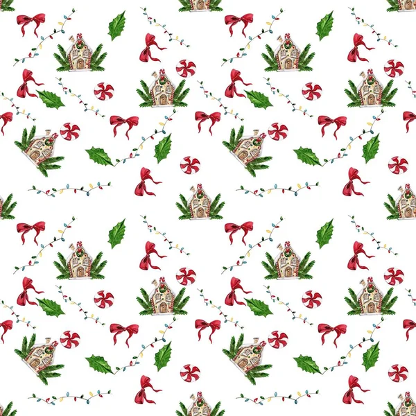 Seamless Cristmas Pattern Watercolor Hand Drawn Illustration Winter Holiday Applicable — Stock Photo, Image
