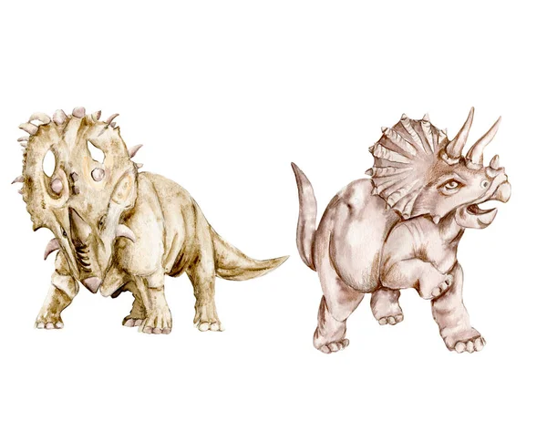 Акварель Ручной Работы Тропических Динозавров Раскрашенные Вручную Милые Динозавры Правообладатель — стоковое фото