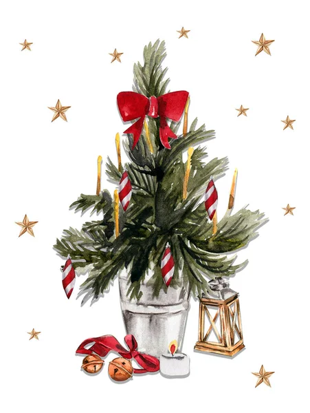 Watercolor Illustration Christmas Tree Watercolor Hand Drawn Illustration Invitations Greeting — Stock Photo, Image