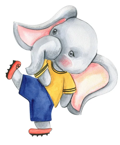 Elefante Jogador Futebol Ilustração Aquarela Design Para Festa Chá Bebê — Fotografia de Stock