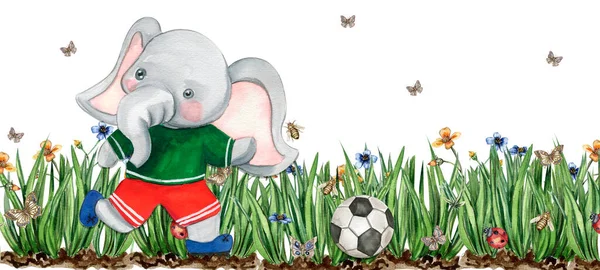 Elefante Jogador Futebol Composição Aquarela Watercolor Ilustração Desenhada Mão Design — Fotografia de Stock
