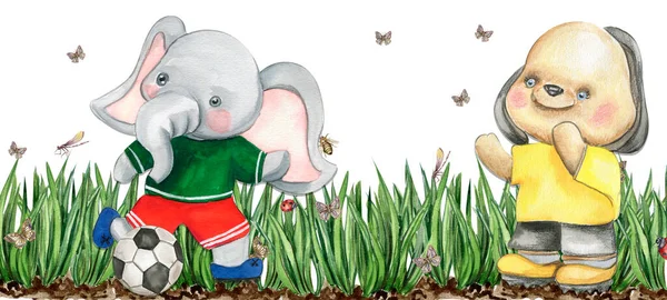 Elefante Jogador Futebol Composição Aquarela Watercolor Ilustração Desenhada Mão Design — Fotografia de Stock