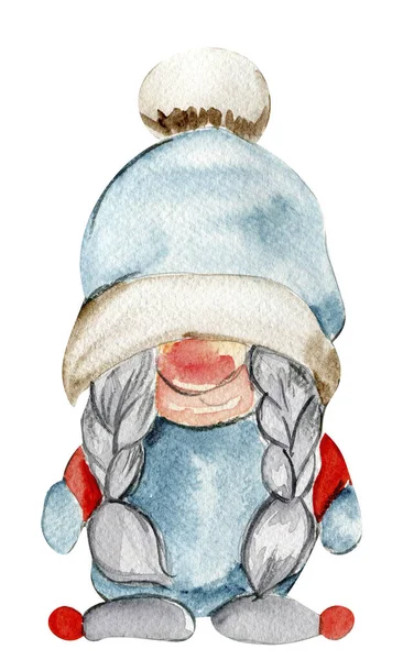 Suluboya Skandinav Noel Cüceleri Noel Süsü Karakterleri Suluboya Elementleri Bebek — Stok fotoğraf
