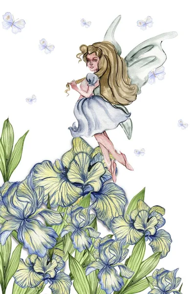 Akvarel Náměstí Jarní Zahrada Plná Květin Rámeček Kresleném Stylu Květinovou — Stock fotografie