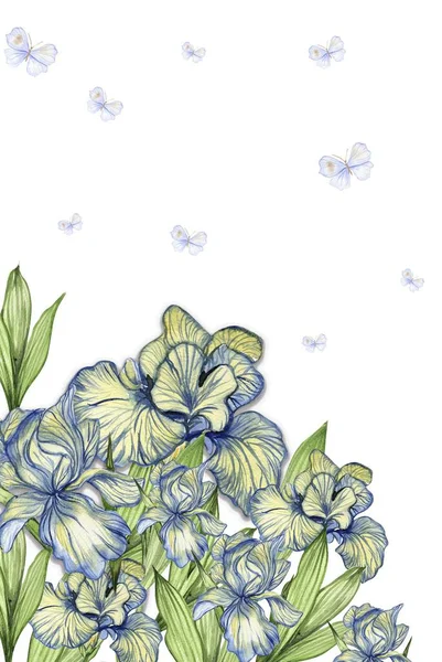 水彩画手绘春花构图 用于剪贴簿的水彩画 卡通手绘背景 为孩子们设计花卉 完美的婚宴请柬 — 图库照片