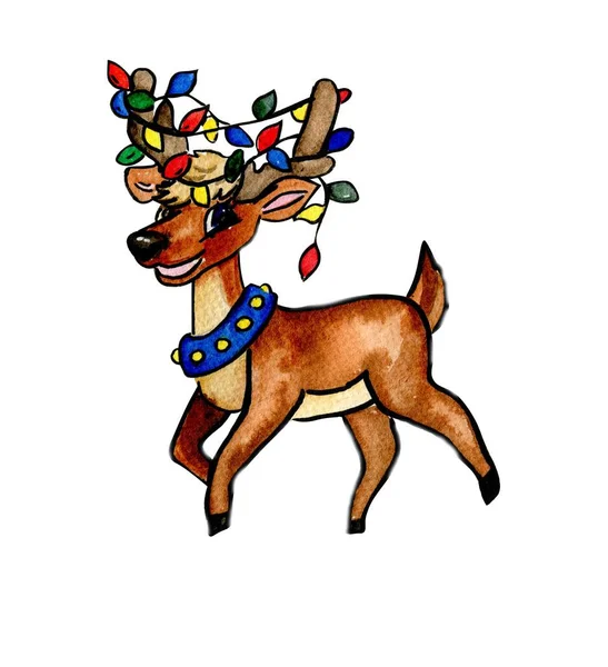 Watercolor Christmas Deer Christmas Decoration Characters Watercolor Elements Design Baby — Stock Photo, Image