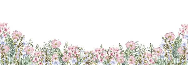 Fond Horizontal Sans Couture Floral Illustration Aquarelle Une Fleur Printemps — Photo