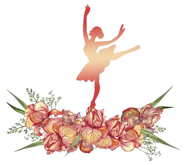 Composition Ballerine Dansante Avec Des Fleurs Danse Classique Dessinée Main — Photo