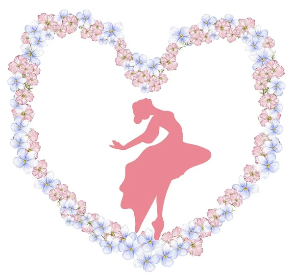 Composição Bailarina Dançando Coração Flor Desempenho Balé Clássico Desenhado Mão — Fotografia de Stock