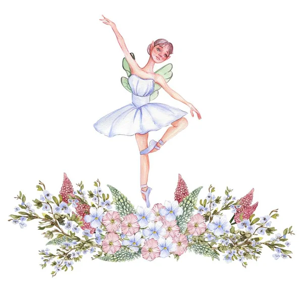 Composition Ballerine Dansante Avec Des Fleurs Danse Classique Dessinée Main — Photo