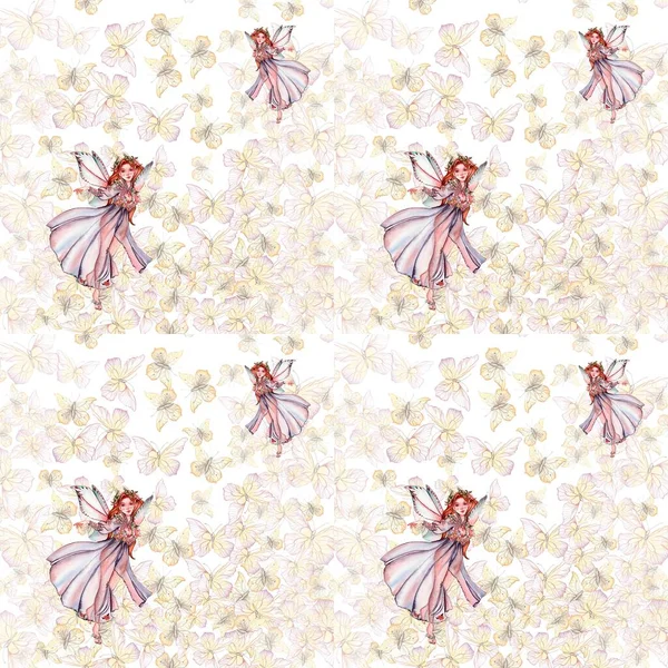 Απρόσκοπτη Μοτίβο Μπαλαρίνα Που Χορεύει Χειροποίητη Ακουαρέλα Ανοιξιάτικα Λουλούδια Πεταλούδες — Φωτογραφία Αρχείου