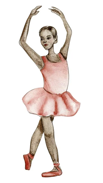 Akvarel Balerína Dívka Růžových Šatech Pěkně Malá Baletka Akvarel Ručně — Stock fotografie