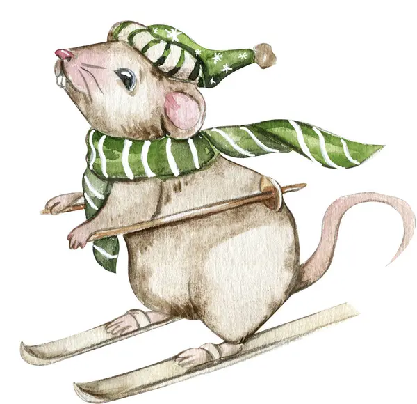 Karikatür tarzında suluboya Noel fareleri. Kartlar, arka planlar, hatıra defterleri ve senin tasarımın için suluboya Noel çizimi. Düğün davetiyesi için mükemmel..