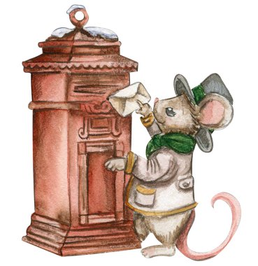 Karikatür tarzında suluboya Noel fareleri. Kartlar, arka planlar, hatıra defterleri ve senin tasarımın için suluboya Noel çizimi. Düğün davetiyesi için mükemmel..