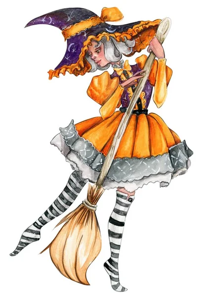 Halloween Kliar Hatten Akvarell Handritad Illustration Perfekt För Scrapbooking Kids — Stockfoto