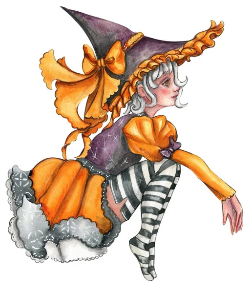Halloween Démange Dans Chapeau Aquarelle Illustration Dessinée Main Parfait Pour — Photo