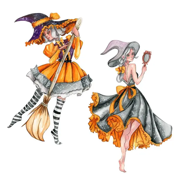 Halloween Viszket Kalapban Akvarell Kézzel Rajzolt Illusztráció Tökéletes Scrapbooking Gyerek — Stock Fotó