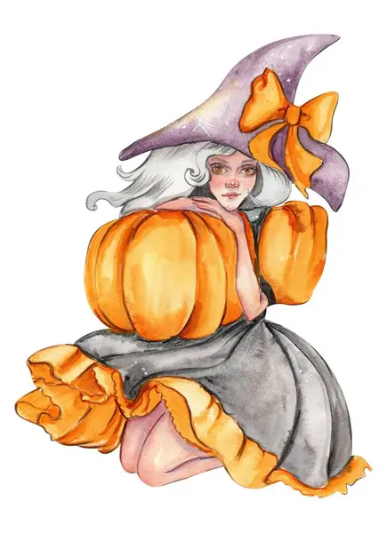 Halloween Viszket Kalapban Akvarell Kézzel Rajzolt Illusztráció Tökéletes Scrapbooking Gyerek — Stock Fotó