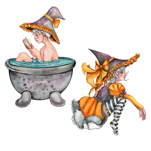 Comezón Halloween Sombrero Acuarela Ilustración Dibujada Mano Perfecto Para Scrapbooking —  Fotos de Stock