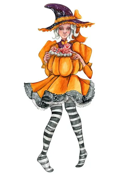 Halloween Swędzi Kapeluszu Ręcznie Rysowany Akwarela Ilustracja Idealny Scrapbookingu Dziecięcego — Zdjęcie stockowe