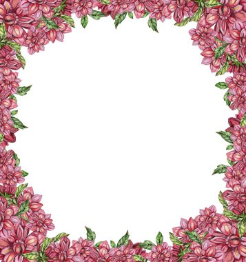 Yıldız çiçekli kare çerçeve, kartlar için suluboya resim, arka plan. Albüm koleksiyonu için suluboya çizimi. Tasarımın için çiçekli el çizimi arka plan. Düğün davetiyesi için mükemmel..