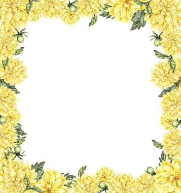 Yıldız çiçekli kare çerçeve, kartlar için suluboya resim, arka plan. Albüm koleksiyonu için suluboya çizimi. Tasarımın için çiçekli el çizimi arka plan. Düğün davetiyesi için mükemmel..