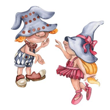 Suluboya el, sirk kızı akrobat ve cüce palyaçoyu klasik tarzda çizmiş. Düğün için mükemmel, davetiyeler, bloglar, kart şablonları, doğum günü ve bebek kartları, şablonlar, alıntılar. Şirin sirk çalışanları..