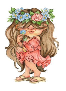 Suluboya el şirin İskandinav cüceleri çizdi. El çizimi çizimi. Bebek partisi, doğum günü, pasta, bayram kutlama tasarımı, tebrik kartları, davetiye.