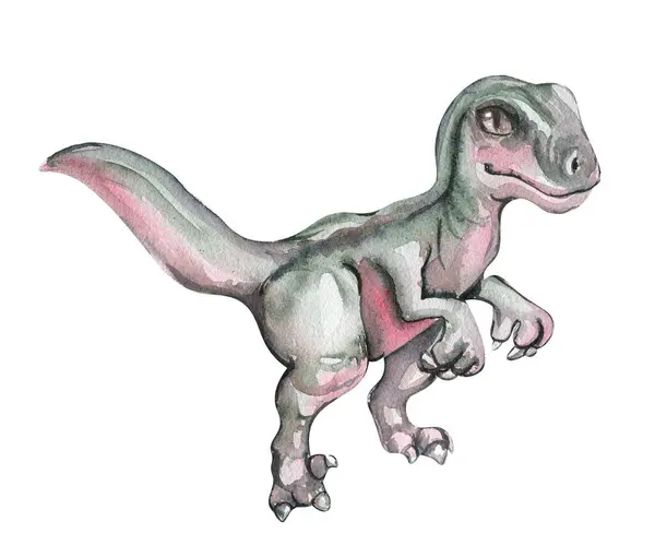 Aquarell Handgezeichneter Tropischer Dinosaurier Handgemalte Niedliche Dinosaurier Dino Illustration Perfekt lizenzfreie Stockbilder