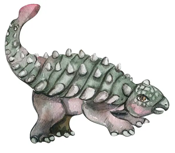 Aquarell Handgezeichneter Tropischer Dinosaurier Handgemalte Niedliche Dinosaurier Dino Illustration Perfekt Stockbild