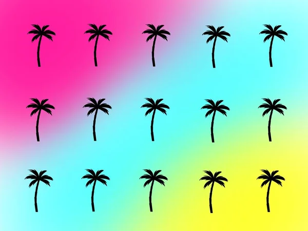 Ilustracja Sylwetka Tapety Palm Lat Gradientowymi Neonowymi Kolorami Różowego Niebieskiego — Zdjęcie stockowe