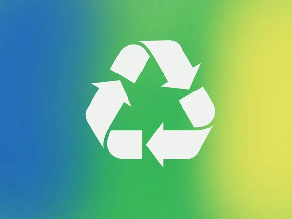 Zamazane Tło Symbolem Recyklingu Niebieskie Zielone Żółte Kolory Separacja Śmieci — Zdjęcie stockowe