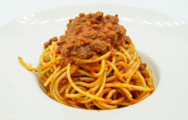 Italian style spaghetti bolognese in a restaurant