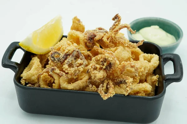 Ration of fried calamari typical of a Spanish tapas bar