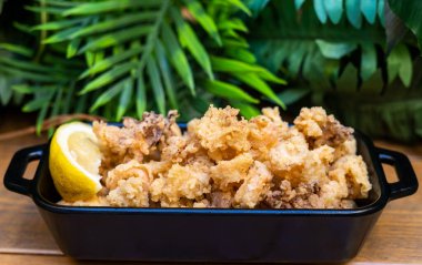 Tipik İspanyol porsiyon kızarmış kalamar.