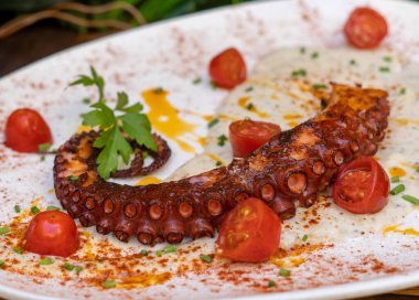 Lüks bir restoranda ızgara ahtapot dokunaçları.