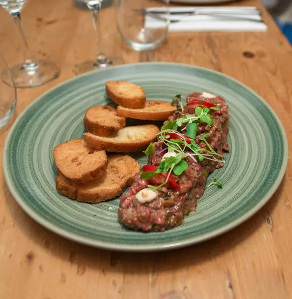 stock image Sublime plate of top quality beef tartare