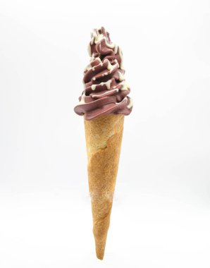 Sağlıklı yoğurt ve waffle külahında aai dondurma.