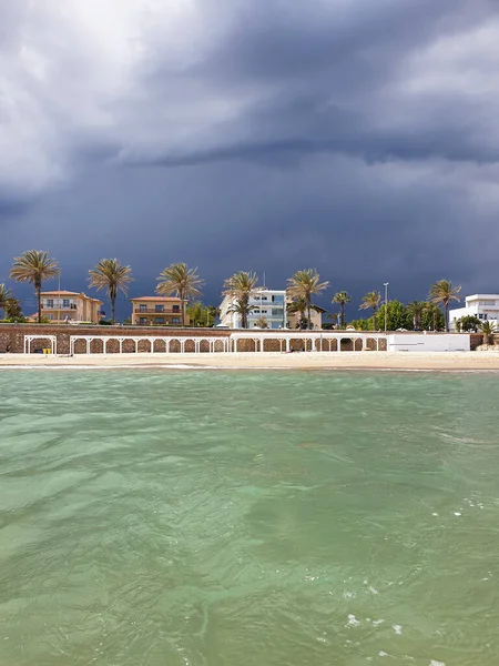 Turquoise Sea Dramatic Dark Sky Clouds Sitges Resort Royalty Free Stock Photos