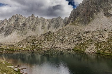 Estany del Cap dels Pessons, lake de Pessons in the Pyrenees mountains of Andorra, summertime clipart