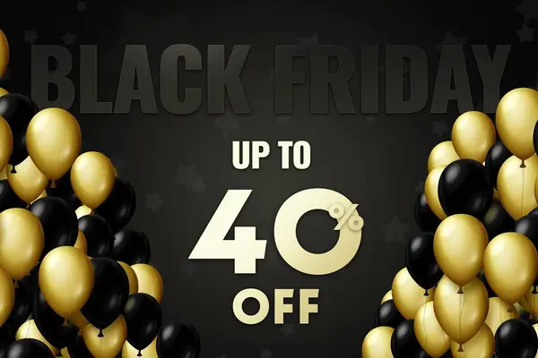 Golden and black balloons on a black background Black friday Price labele 40 sale promotion market discount percent. purchase banner