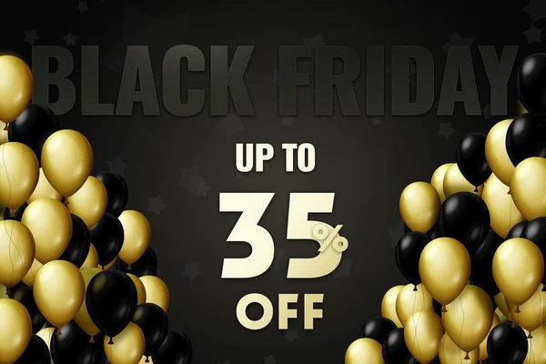 Golden and black balloons on a black background Black friday Price labele 35 sale promotion market discount percent. special business