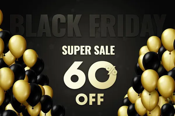 Golden and black balloons on a black background Black friday Price labele 60 sale promotion market discount percent. special offer
