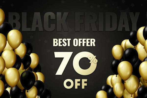 Golden and black balloons on a black background Black friday Price labele 70 sale promotion market discount percent. business offer
