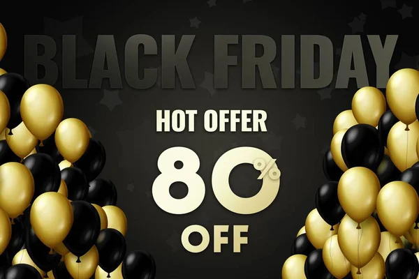 Golden and black balloons on a black background Black friday Price labele 80 sale promotion market discount percent. template tag