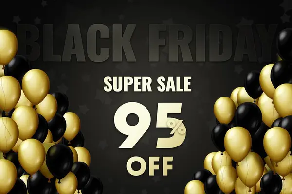 Golden and black balloons on a black background Black friday Price labele 95 sale promotion market discount percent. special tag