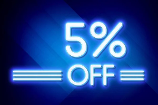 White neon inscriptions 5 off of discounts on a blue art background Price labele sale promotion market discount percent. purchase deal