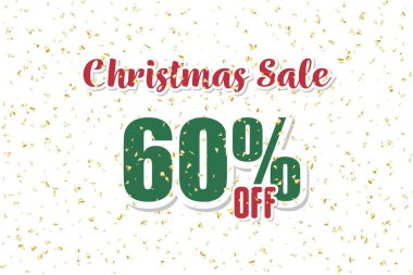 Beyaz arka planda konfetili altmış noel indirimi. Fiyat etiketi satışları piyasa indirimi yüzde. dükkan şablonu