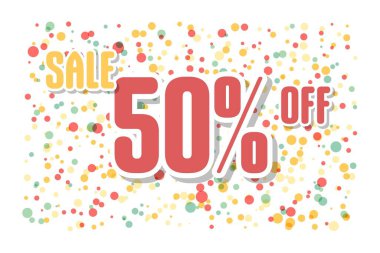 Konfeti arka planında 50 indirim var. Fiyat etiketi satışları piyasa indirimi yüzde. etiket temizliği